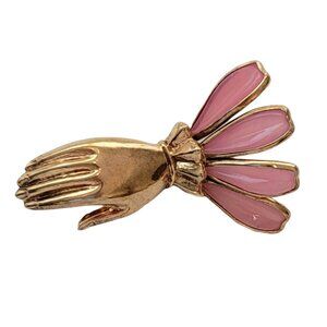 Trifari Gold-Tone Pink Poured Glass Hand Brooch, Philippe, N84